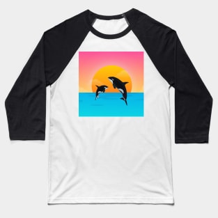 Pink Sunset Orca Baseball T-Shirt